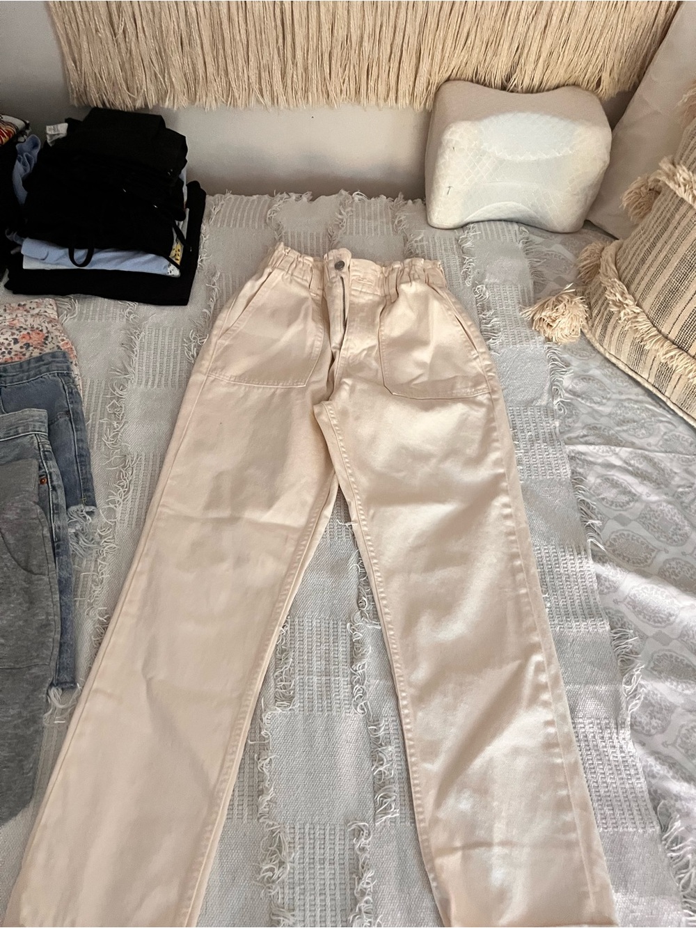 Primark Cream High-Rise Straight-Leg Trousers